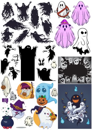 Variety of Halloween Ghosts and Spirits Vector Illustrations Free Vector