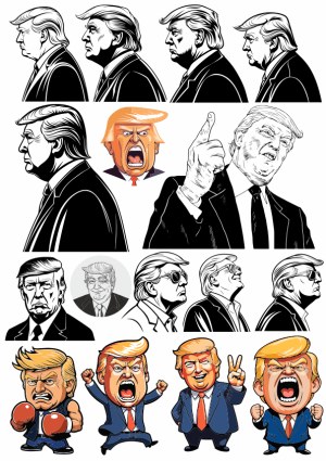 Vector Set of Caricature and Profile Illustrations of a Male Politician Free Vector