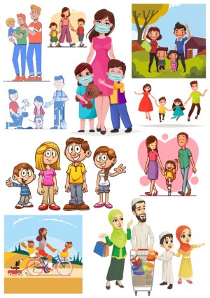 Diverse Family Life and Activities Vector Illustrations Free Vector