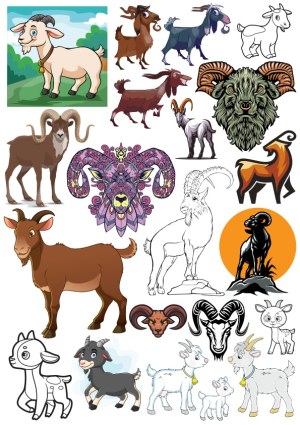 Collection of Goat and Ram Illustrations and Cartoon Characters Free Vector