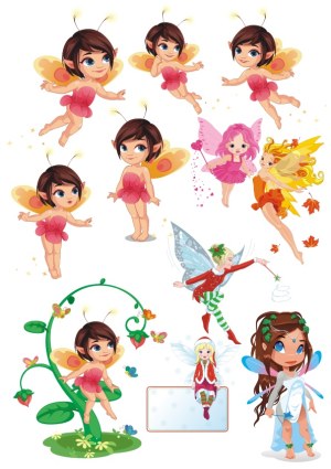 Collection of Cartoon Fairy and Pixie Characters in Various Poses Free Vector