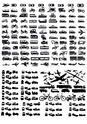Comprehensive Set of Black Vehicle Silhouettes and Icons Free Vector