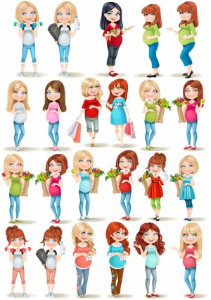 Set of Pregnant Women in Various Activities and Poses Vector Free Vector
