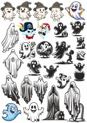Collection of Various Halloween Ghost Characters and Spirits Vector Free Vector