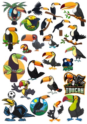 Collection of Colorful Toucan Bird Vector Illustrations Free Vector