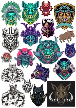 Boar and Wild Hog Themed Vector Illustrations and Mascots Free Vector