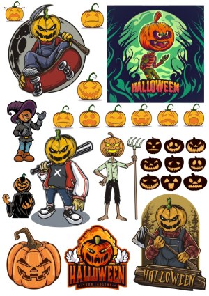 Halloween Pumpkin Head Characters and Jack-o-Lantern Faces Vector Set Free Vector