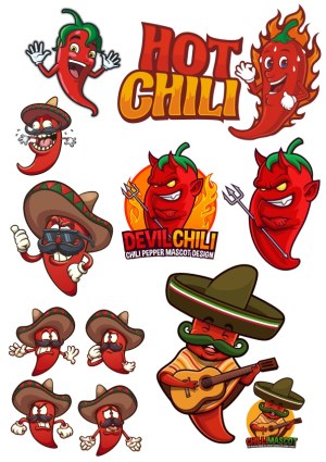 Hot Chili Pepper Mascot Characters with Expressions and Costumes Free Vector