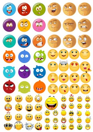 Large Collection of Colorful Emoticon Faces Showing Various Emotions Free Vector