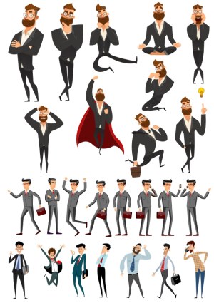 Set of Male Business Characters and Gestures in Various Poses Free Vector