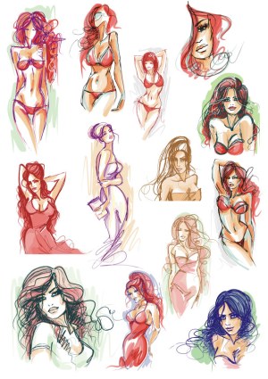 Fashion Sketches of Women in Various Poses Free Vector