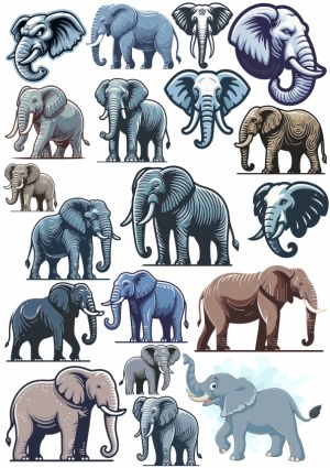 Collection of Various Elephant Vector Illustrations Free Vector