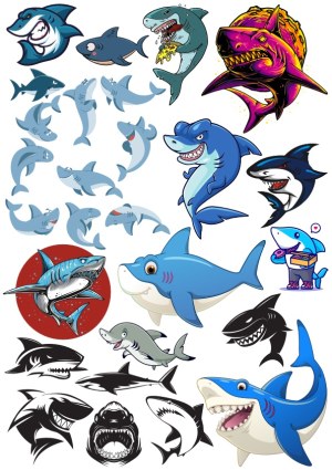 Collection of Cartoon and Vector Shark Illustrations Free Vector