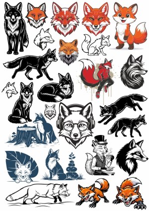 Collection of Fox and Wolf Vector Illustrations and Mascots Free Vector