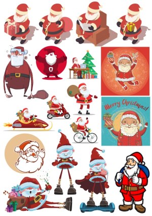 Collection of Various Cartoon Santa Claus Vector Illustrations Free Vector