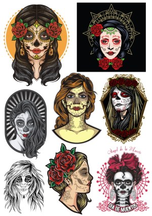 Day of the Dead Female Sugar Skull Portraits Collection Free Vector