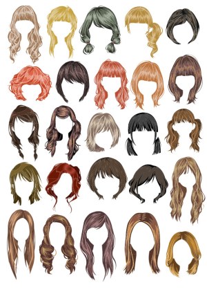 Set of 25 Vector Women Hairstyles in Various Styles and Colors Free Vector