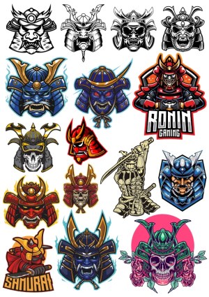 Samurai and Ronin Helmet Vector Collection Free Vector