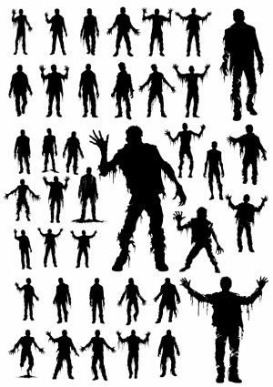 Collection of Zombie Silhouettes in Various Poses Free Vector