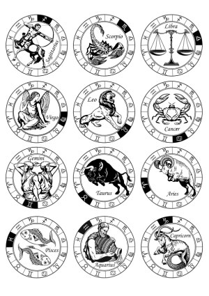 Black and White Zodiac Signs Collection with Astrology Symbols Free Vector