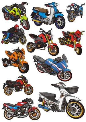 Colorful Cartoon Motorcycles and Scooters Vector Collection Free Vector
