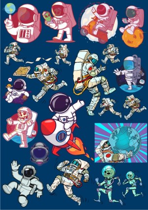 Cartoon Astronaut Characters in Various Space Activities Free Vector
