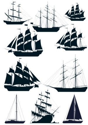 Set of Vintage Sailing Ship Silhouettes Free Vector