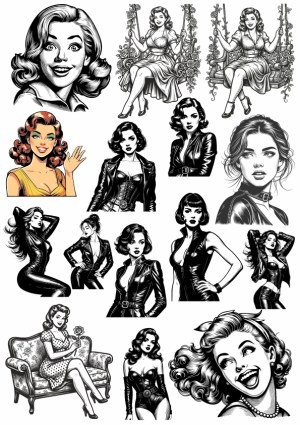 Vintage and Modern Retro Women Vector Illustrations Collection Free Vector