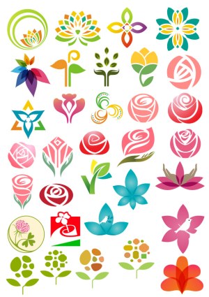 Set of Colorful Floral and Leaf Vector Icons Free Vector