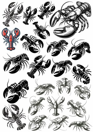 Set of Detailed Lobster Vector Illustrations Free Vector