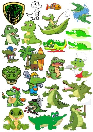 Collection of Cartoon Crocodile and Alligator Vector Cliparts Free Vector