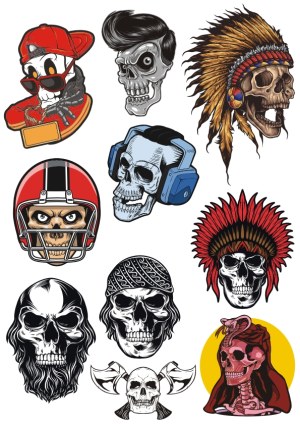 Collection of Detailed Skull Illustrations with Various Themes Free Vector