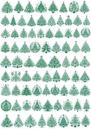 Set of 72 Decorative Green Christmas Tree Silhouettes Free Vector