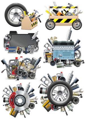 Collection of Car Maintenance and Repair Tools and Parts Free Vector