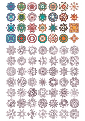 Set of Colorful and Outline Mandala and Geometric Pattern Vectors Free Vector
