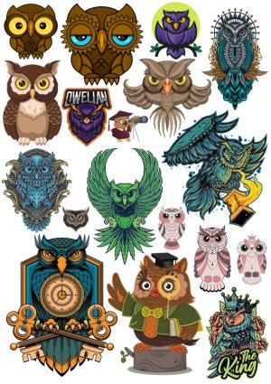 Collection of Colorful Cartoon and Artistic Owl Illustrations Free Vector