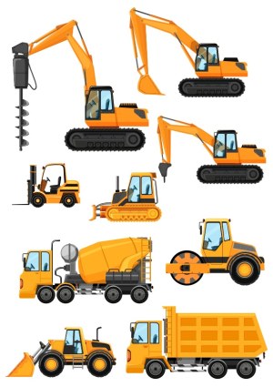 Set of Yellow Construction and Industrial Machinery Vectors Free Vector