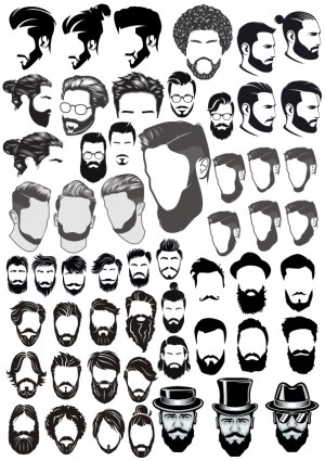 Collection of Male Hair and Beard Styles Vector Icons Free Vector