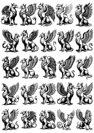 Detailed Black and White Gryphon Vector Illustrations Collection Free Vector
