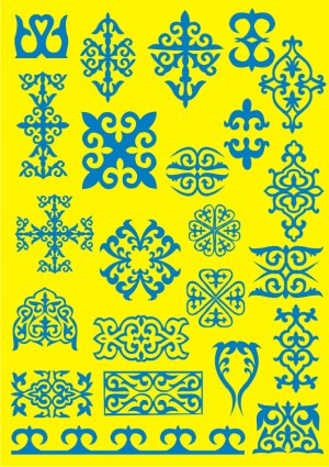 Blue Ornamental Tribal Vector Designs on Yellow Background Free Vector
