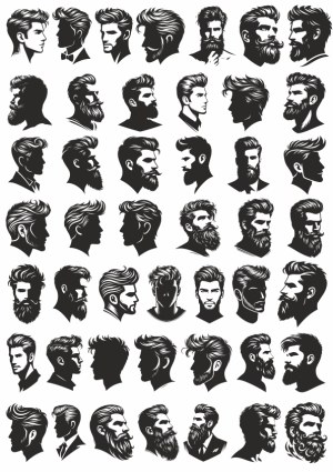 Collection of Male Hairstyles and Beards Silhouettes Free Vector