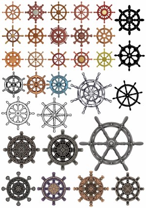Collection of Various Ship Steering Wheel Vector Designs Free Vector