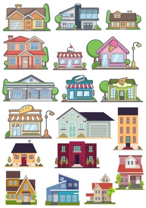 Set of Colorful Vector Houses and Small Shops Free Vector