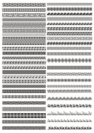Set of Decorative Black and White Geometric and Floral Vector Borders Free Vector