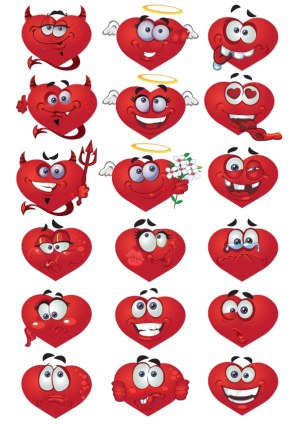Set of 16 Heart-Shaped Cartoon Characters with Various Emotions Free Vector