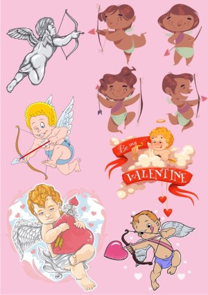 Cute Cupid and Valentine Vector Illustrations Set Free Vector
