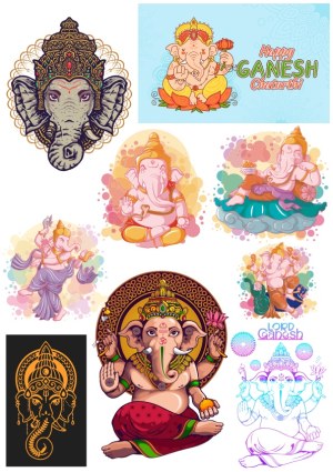 Collection of Lord Ganesha Vector Illustrations Free Vector