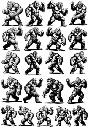 Set of Muscular Gorilla Vector Illustrations in Various Poses Free Vector
