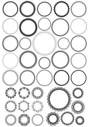 Collection of Black and White Circular Decorative Frames and Borders Free Vector