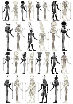Set of Ancient Egyptian God Silhouettes in Two Color Variations Free Vector